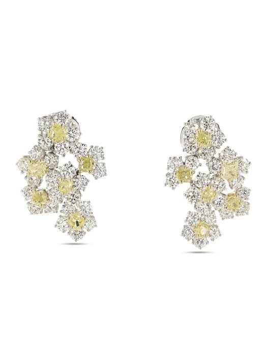 Statement earrings - 14 kt. White gold - 5.65ct. tw. Yellow Diamond (Natural coloured) - Diamond - Fancy Light Yellow Studs