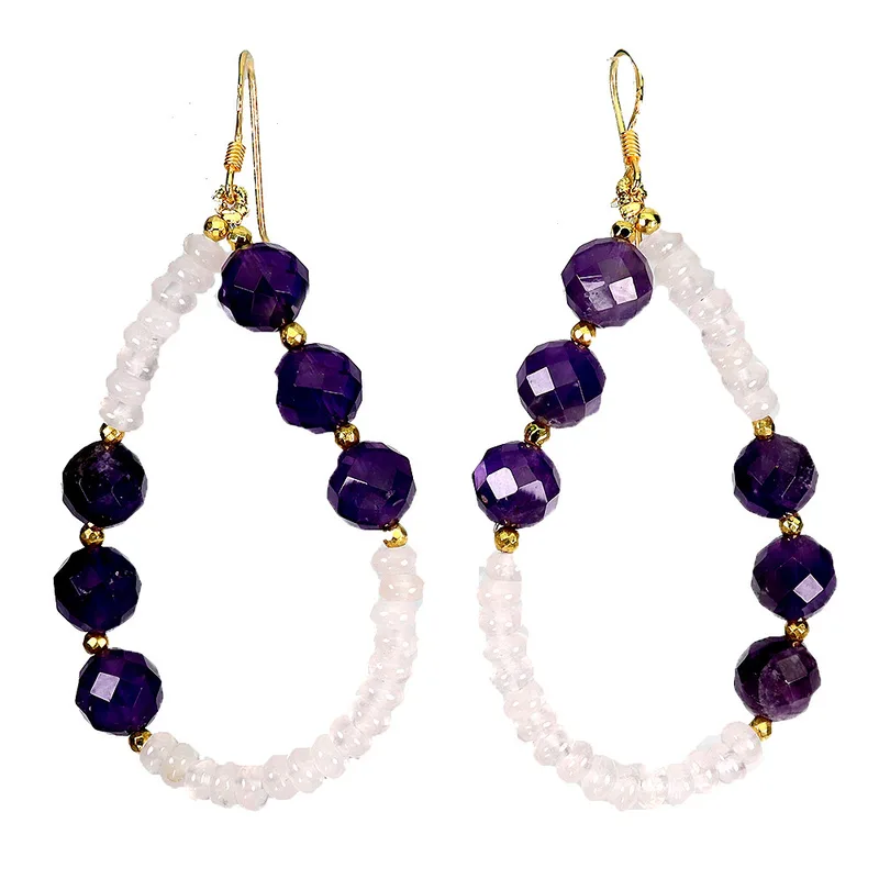 Silver Gilt Amethyst and Rose Quartz Earrings