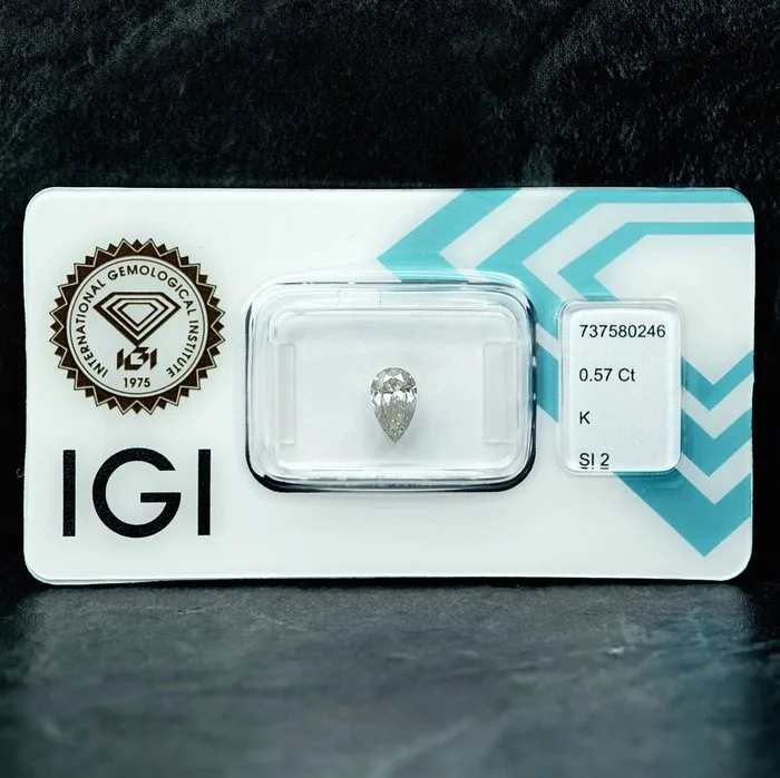 1 pcs Diamond (Natural) - 0.57 ct - Pear - K - SI2 - International Gemological Institute (IGI)