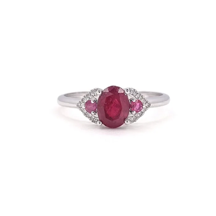 Ring - 14 kt. White gold - 0.97ct. tw. Ruby - Diamond